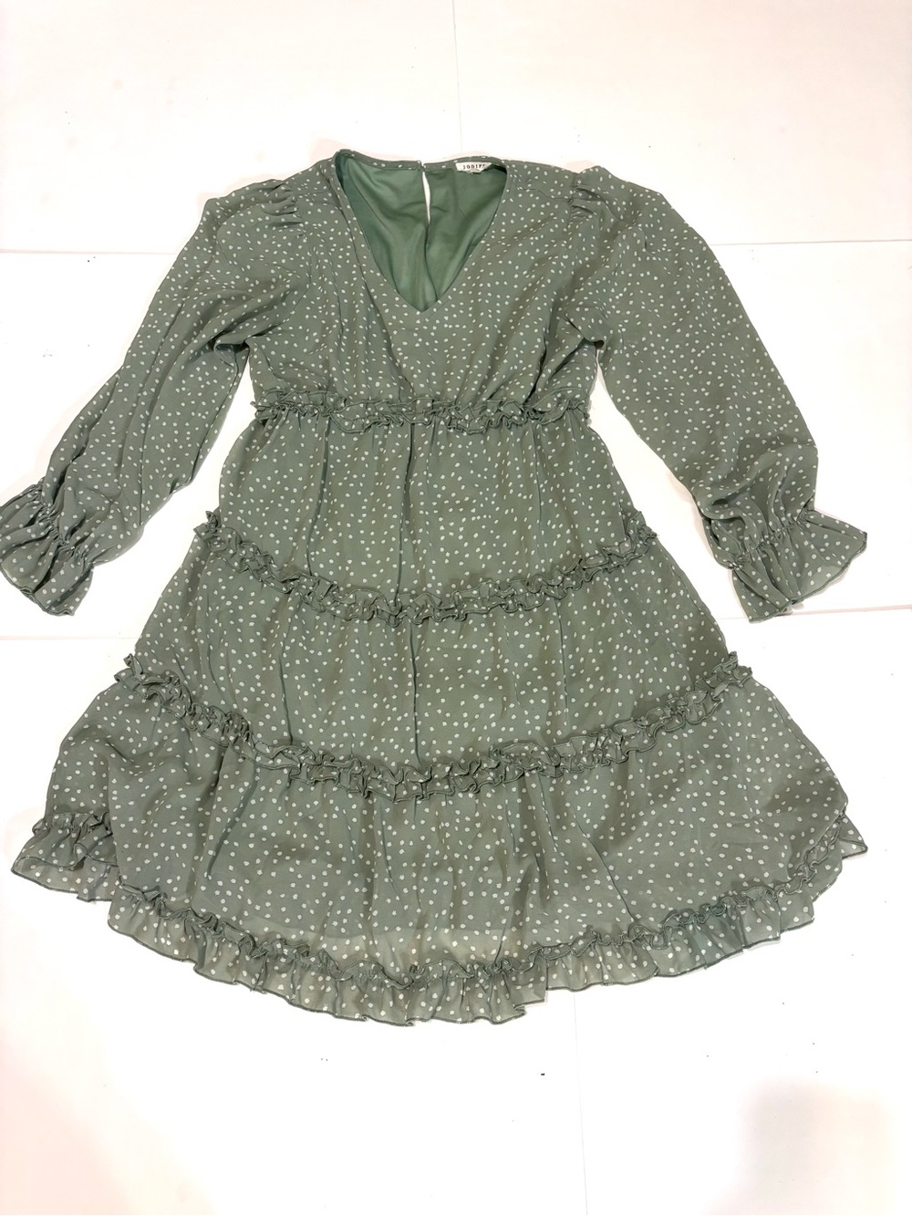 JODIFL Sage Green Tiered Ruffle Dress